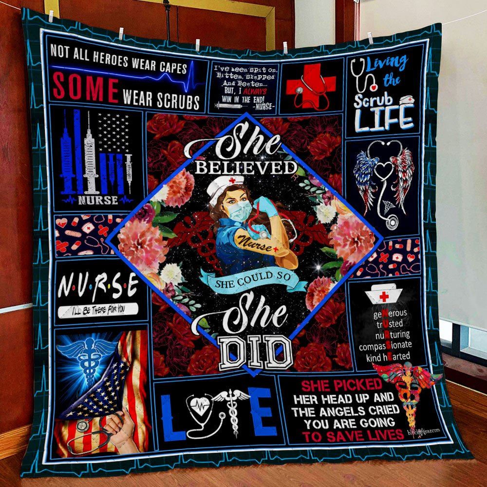 Nurse She Believed She Could So She Did Quilt Blanket--tqgg5