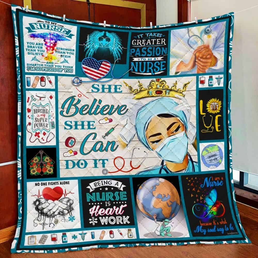 Nurse She Believed She Could So She Did Quilt Blanket