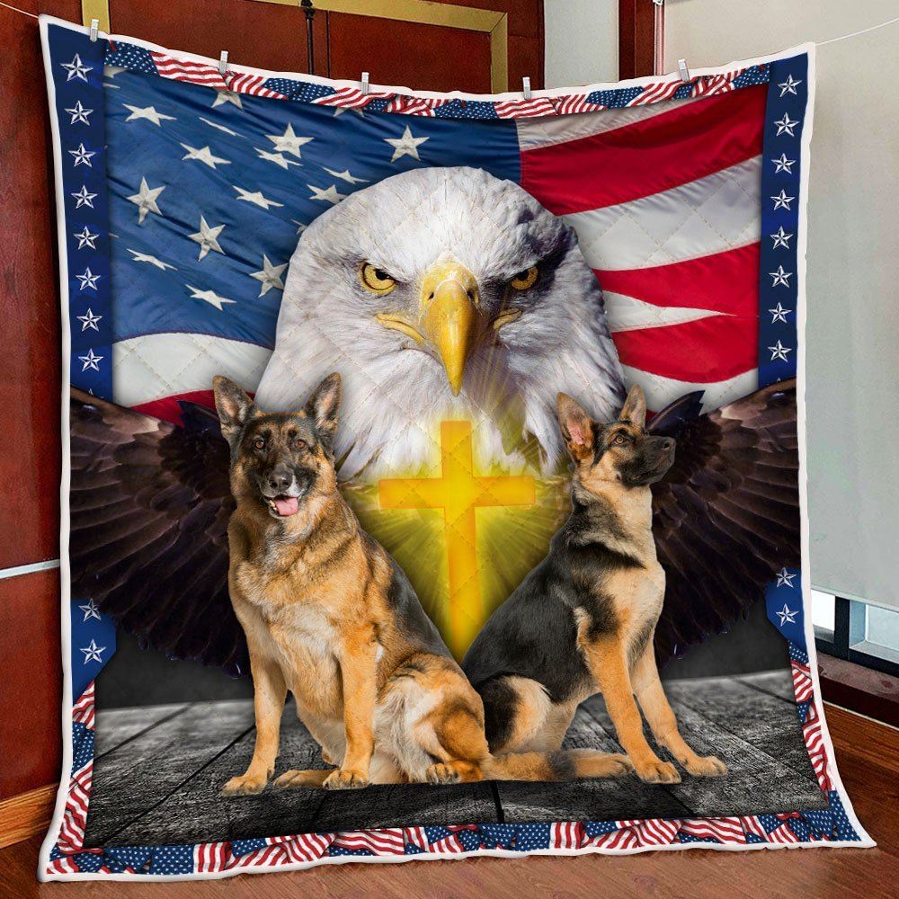 Patriotic Eagle German Shepherd Quilt Blanket