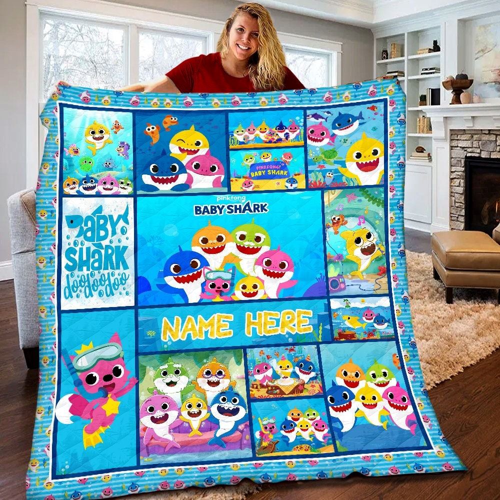 Personalized Baby Shark Quilt Shark Doo Doo Plush Fleece Blanket Baby Shark Song Birthday Gifts Birthday Gifts For Kids