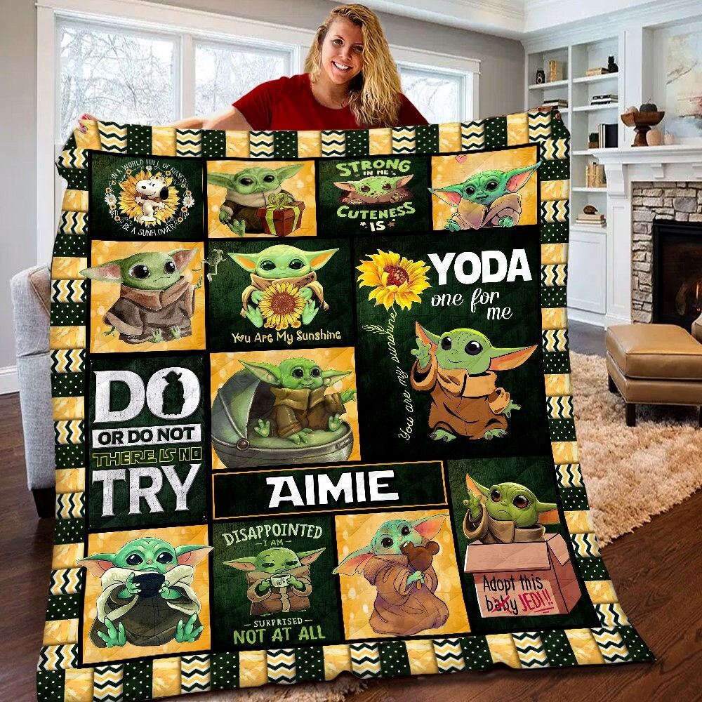 Personalized Baby Yoda Grogu Quilt Sunflower Baby Yoda Fleece Blanket Star Wars Birthday Gifts Baby Yoda Christmas Gift For Kids