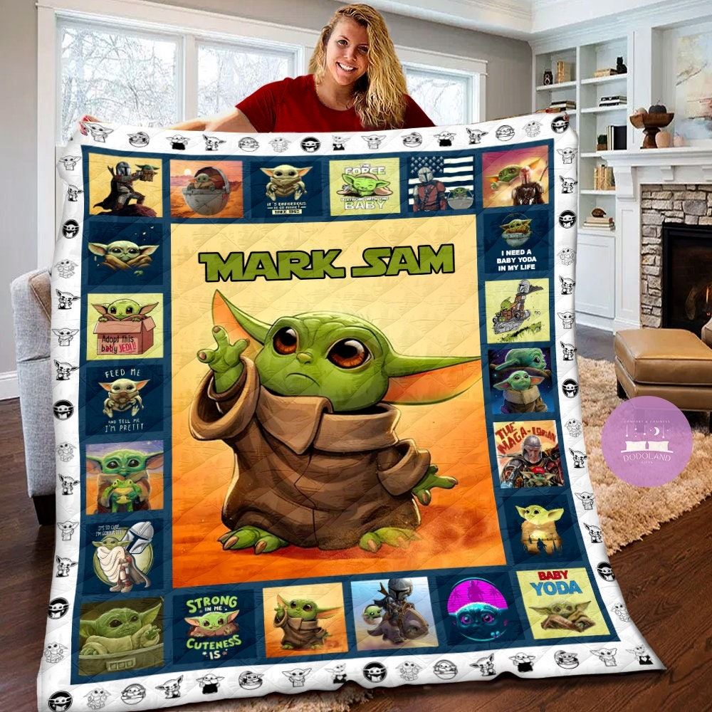 Personalized Baby Yoda Quilt Baby Yoda Fleece Blanket Star Wars Baby Yoda Birthday Theme Party Baby Yoda Christmas Gifts For Kids