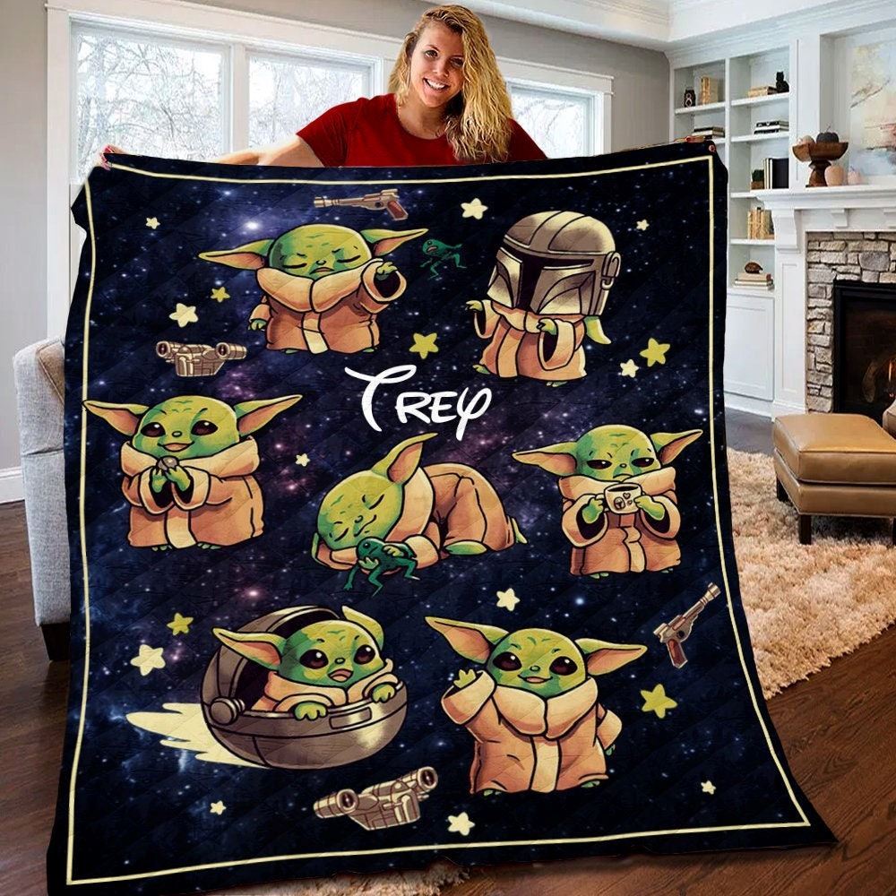 Personalized Baby Yoda Quilt Grogu Baby Yoda Blanket Star Wars Baby Yoda Birthday Gifts Baby Yoda Christmas Gift For Kids