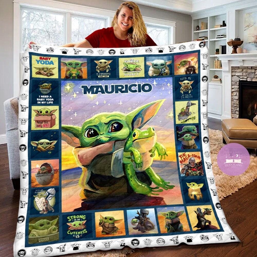 Personalized Baby Yoday Quilt Baby Yoday Fleece Blanket Star Wars Grogu Baby Yoda Mandalorian Birthday Theme Party