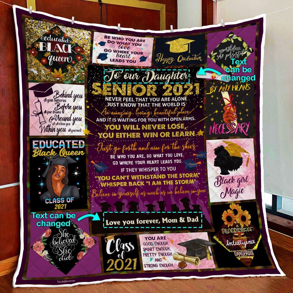 Personalized Black Queen Senior 2021 Happy Graduation Quilt Blanket