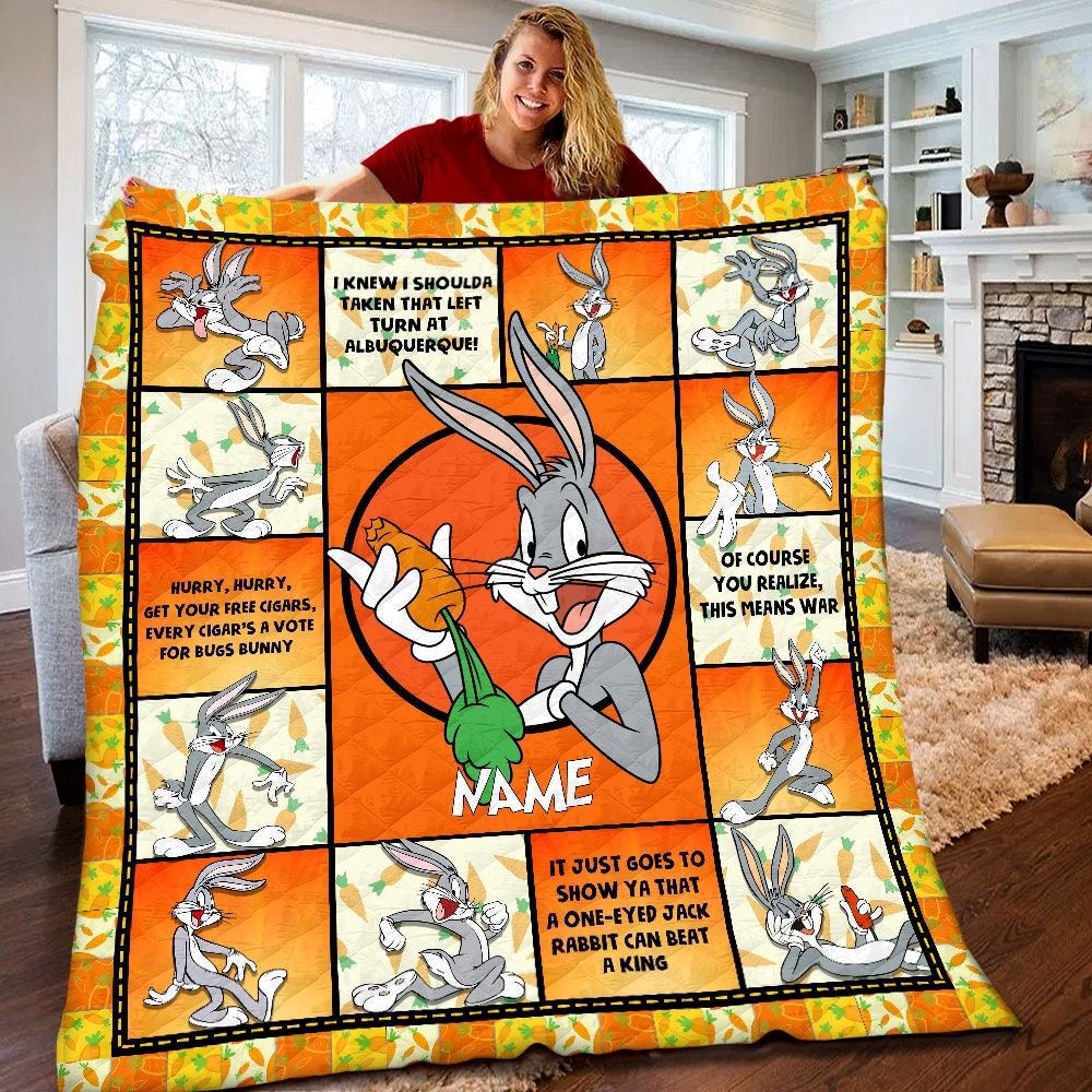 Personalized Bugs Bunny Quilt Bugs Bunny Blanket Bugs Bunny Birthday Theme Party Bugs Bunny Christmas Gift For Kids