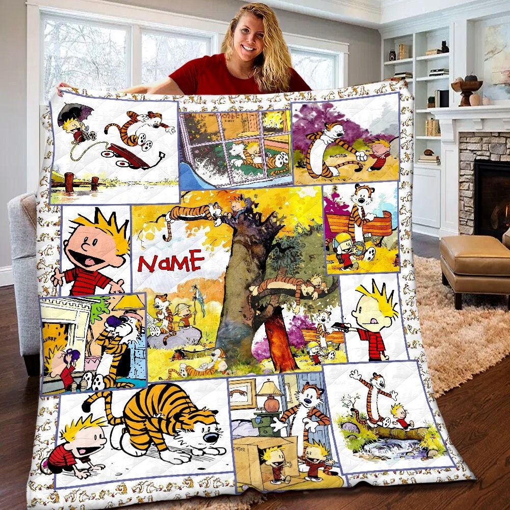 Personalized Calvin And Hobbes Quilt Calvin And Hobbes Fleece Blanket Calvin And Hobbes Birthday Gift Calvin And Hobbes Christmas Gift