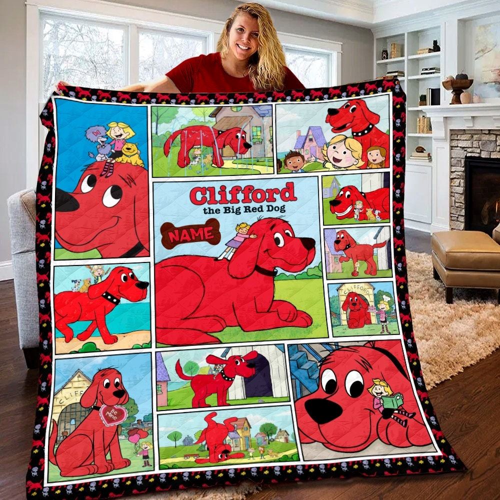 Personalized Clifford The Big Red Dog Quilt Clifford Fleece Blanket Clifford The Big Red Dog Birthday Gifts Christmas Gifts For Kids