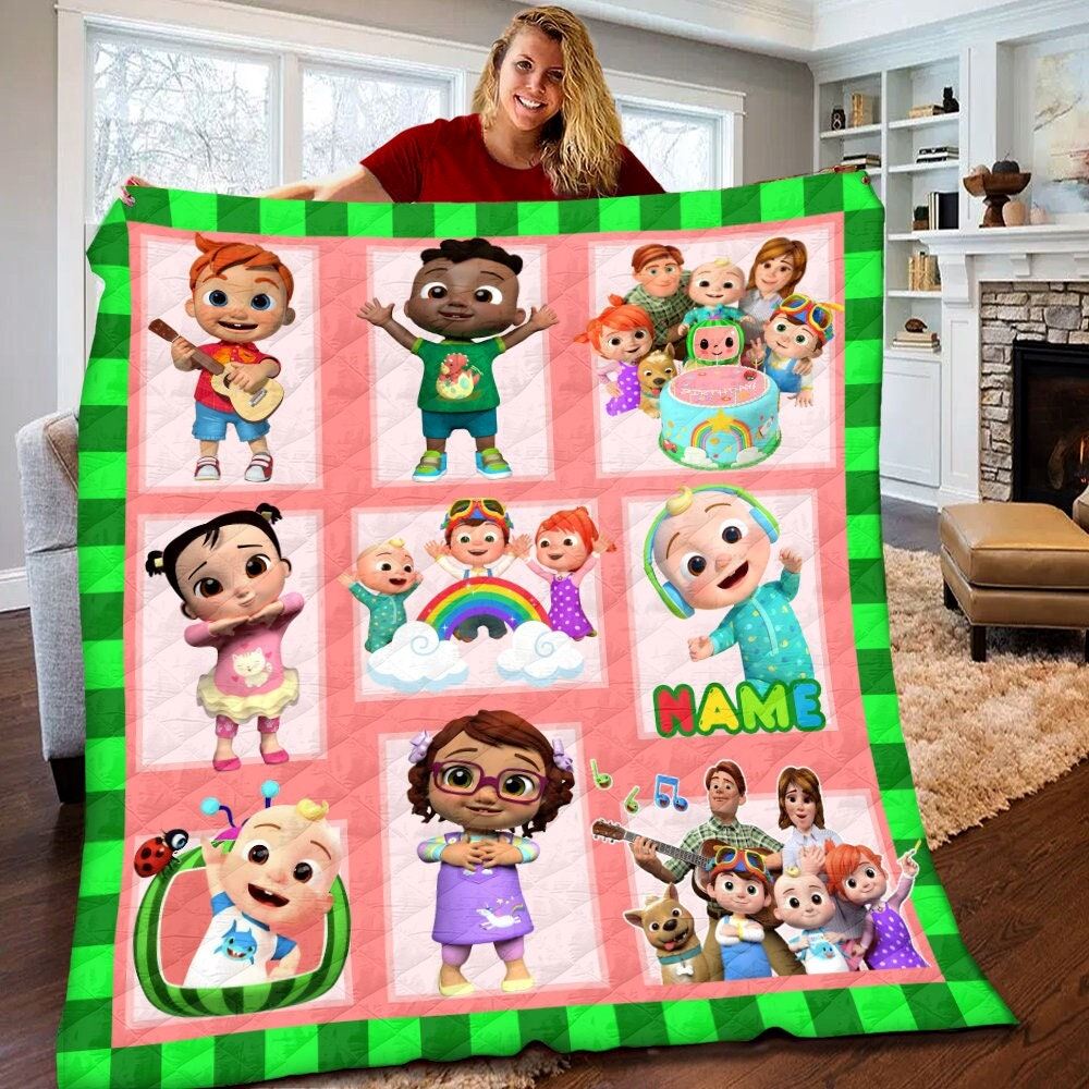 Personalized Cocomelon Quilt Cocomelon Blanket Nursery Rhymes Coco-melon Birthday Theme Party Childrens Songs Gift For Kids Kqwfi