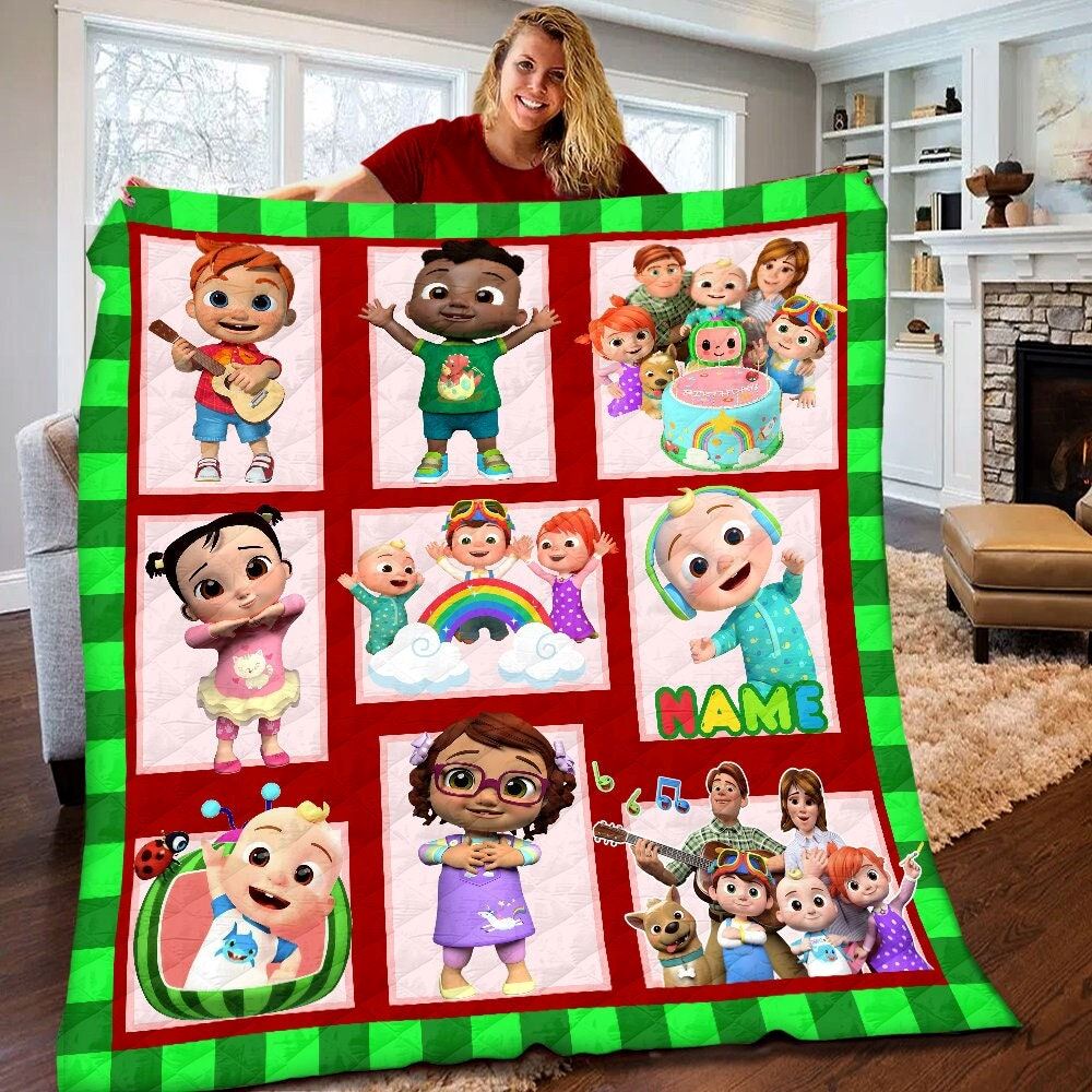 Personalized Cocomelon Quilt Cocomelon Blanket Nursery Rhymes Coco-melon Birthday Theme Party Childrens Songs Gift For Kids