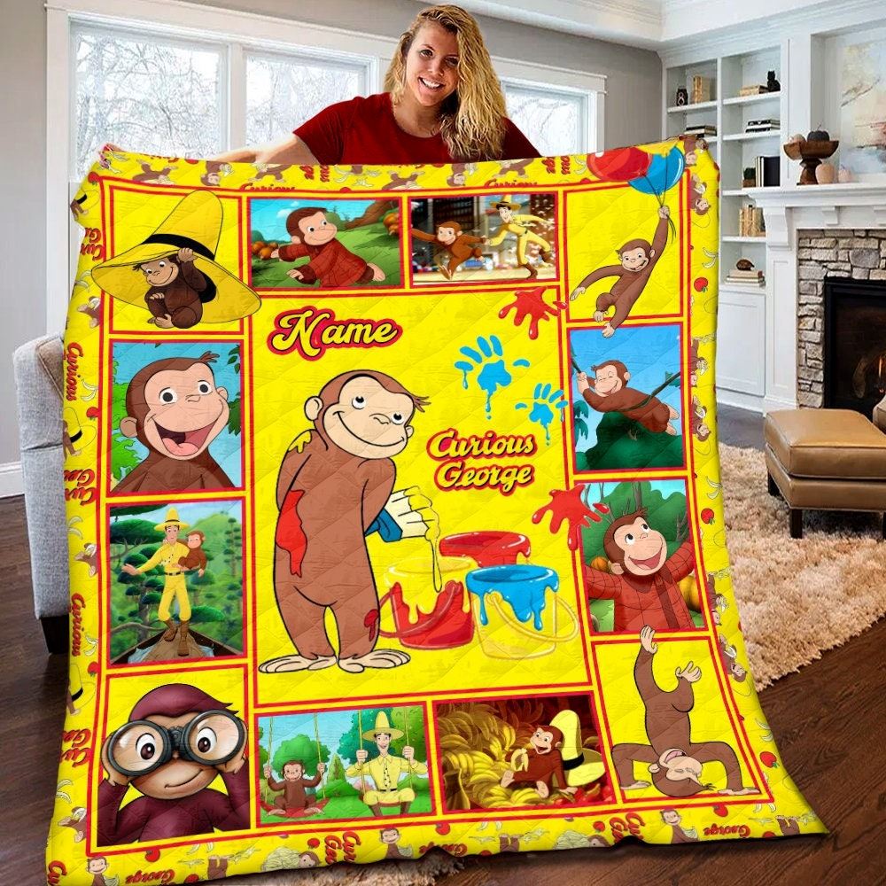 Personalized Curious George Quilt Curious George Fleece Blanket Curious George Birthday Gifts Curious George Christmas Gift For Kids