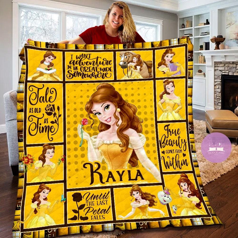 Personalized Disney Beauty And The Beast Quilt Disney Belle Princess Blanket Disney Belle Princess Birthday Gifts Christmas Gifts