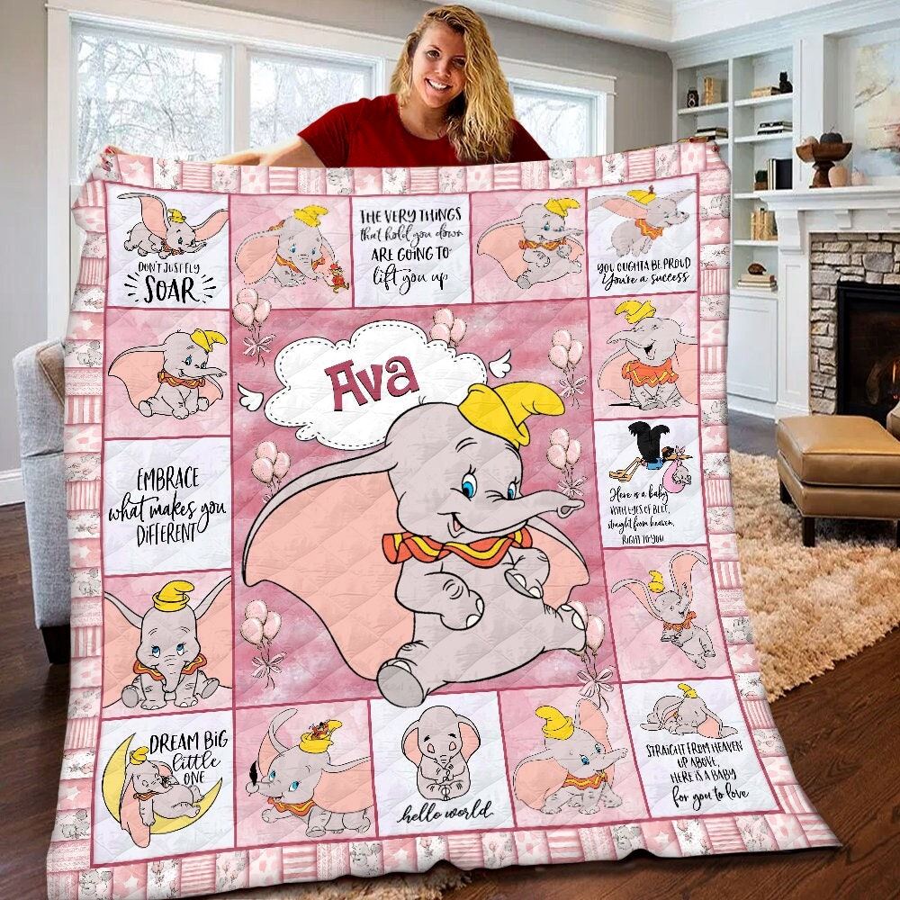 Personalized Disney Dumbo Quilt Disney Dumbo Blanket Disney Dumbo Birthday Gifts Disney Dumbo Christmas Gifts For Kids