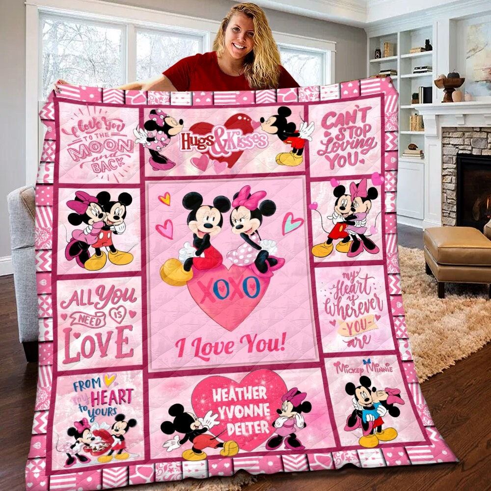 Personalized Disney Mickey Minnie Mouse Quilt Mickey Minnie Mouse Blanket Mickey Minnie Valentine Gifts Disney Gift For Kids