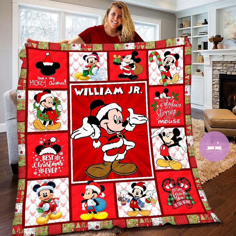 Personalized Disney Mickey Mouse Christmas Quilt Blanket Mickey Mouse Fleece Blanket Mickey Mouse Theme Party Christmas Gifts