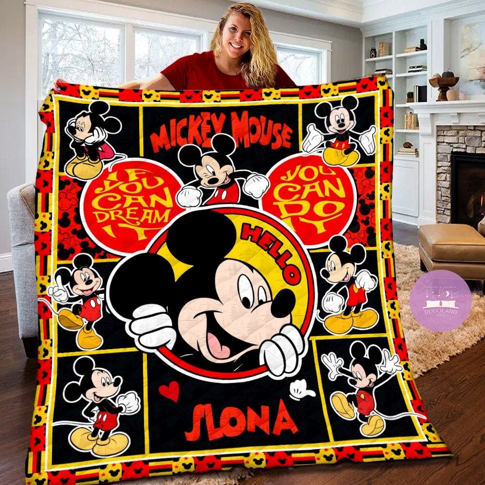 Personalized Disney Mickey Mouse Quilt Mickey Mouse Fleece Blanket Mickey Mouse Birthday Theme Party Disney Christmas Gifts For Kids