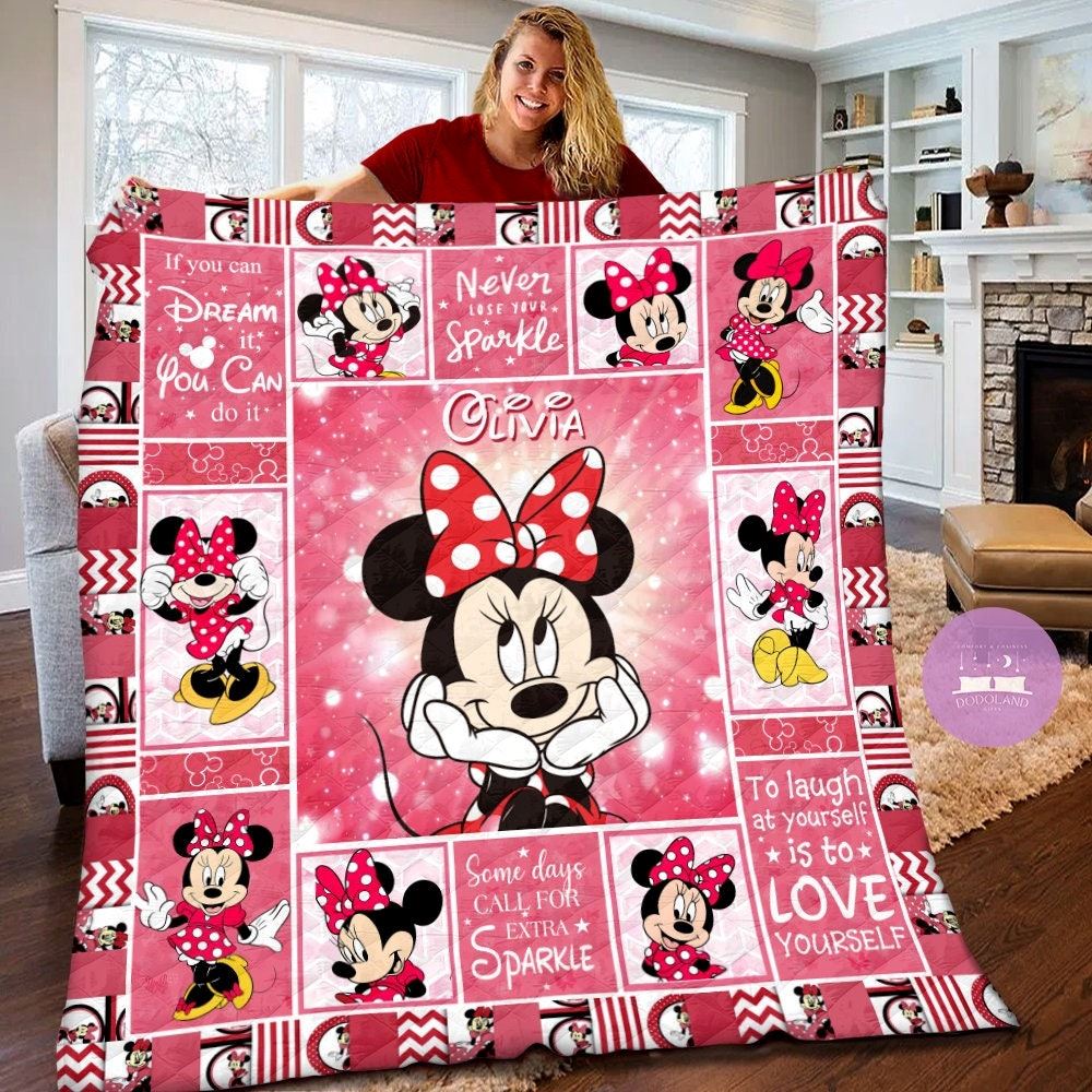 Personalized Disney Minnie Mouse Quilt Minnie Mouse Fleece Blanket Minnie Mouse Birthday Theme Party Disney Christmas Gift For Kids