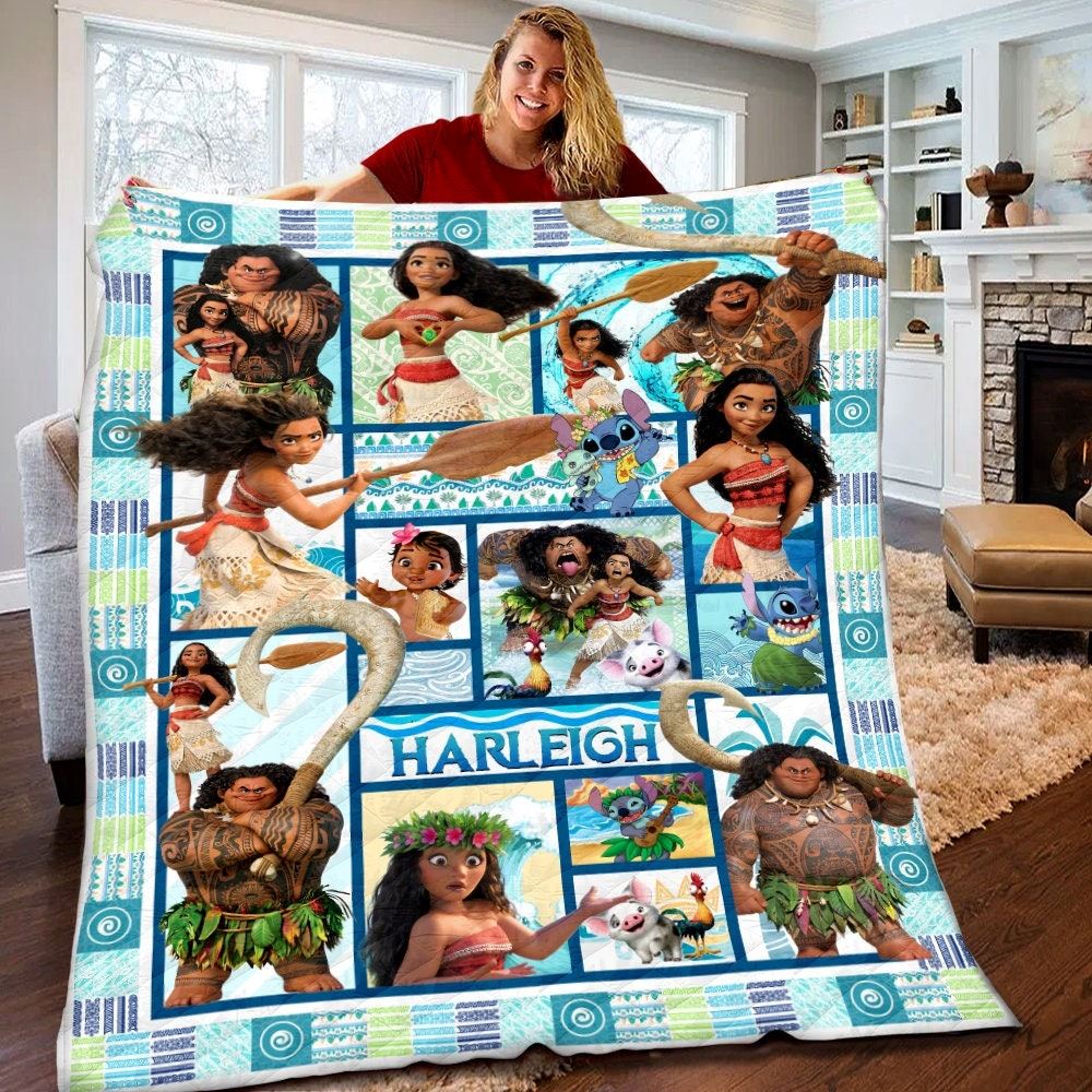 Personalized Disney Moana Quilt Disney Moana Princess Blanket Disney Moana Stitch Birthday Gifts Christmas Gifts For Kids