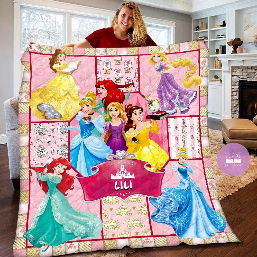 Personalized Disney Princesses Quilt Disney Princesses Fleece Blanket Fairy Tale Princess Themed Party Disney Christmas Gifts