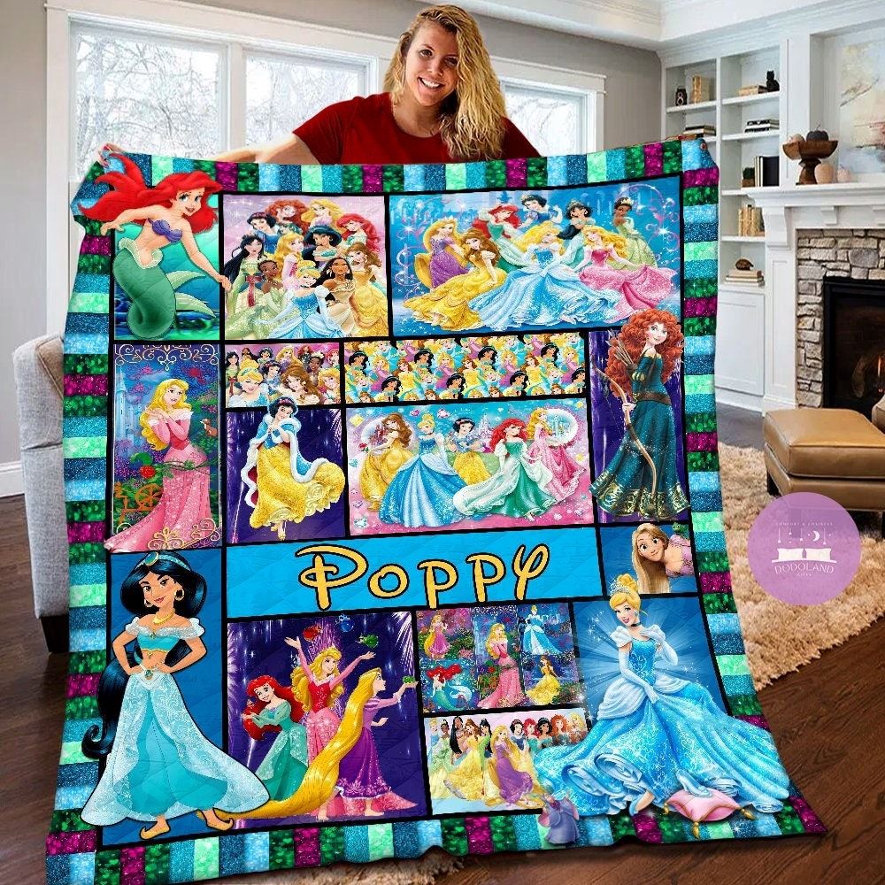 Personalized Disney Princesses Quilt Disney Princesses Fleece Blanket Fairy Tale Princess Themed Party Tangled Rapunzel Cinderella