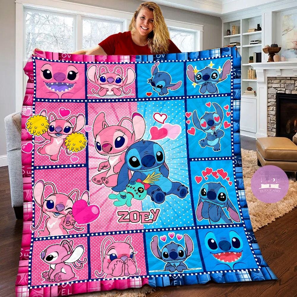 Personalized Disney Stitch Angel Quilt Stitch Angel Fleece Blanket Stitch Angel Birthday Gifts Disney Valentine Gifts For Couples 9lljk