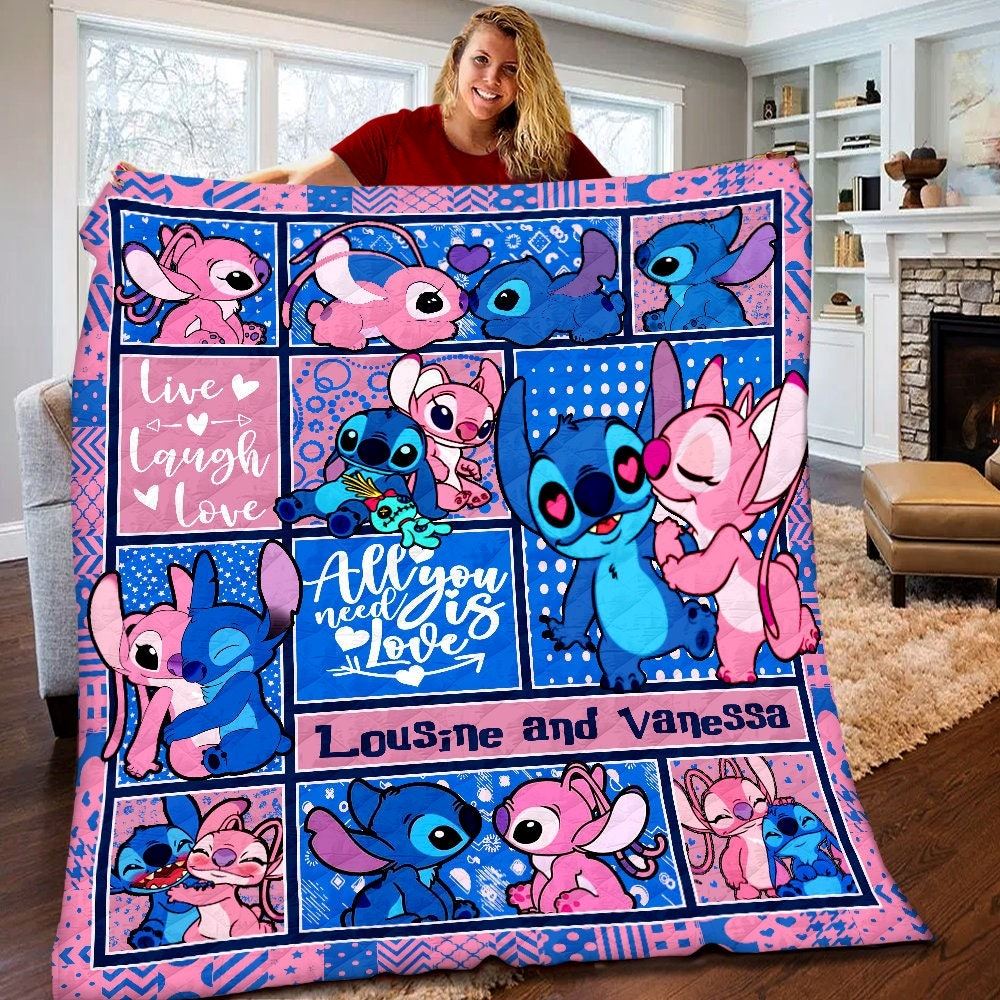 Personalized Disney Stitch Angel Quilt Stitch Angel Fleece Blanket Stitch Angel Birthday Gifts Disney Valentine Gifts For Couples L5igc