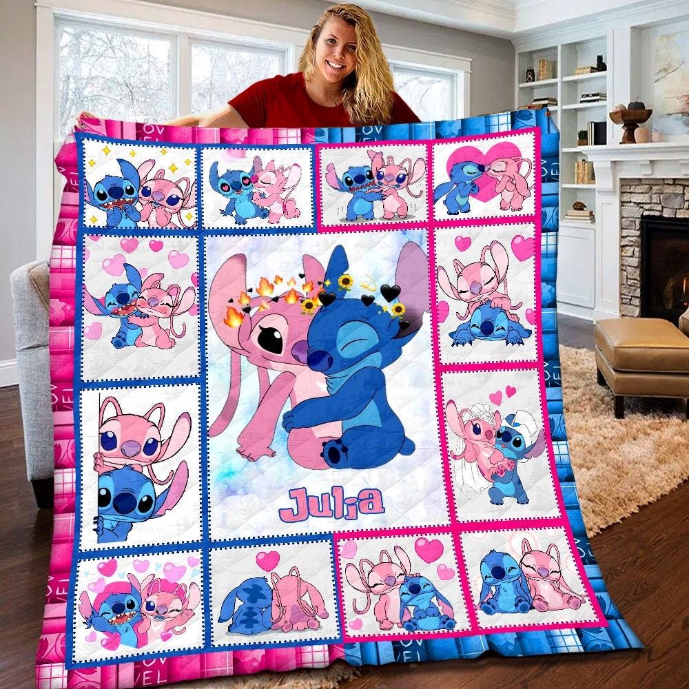 Personalized Disney Stitch Angel Quilt Stitch Angel Fleece Blanket Stitch Angel Birthday Gifts Disney Valentine Gifts For Couples