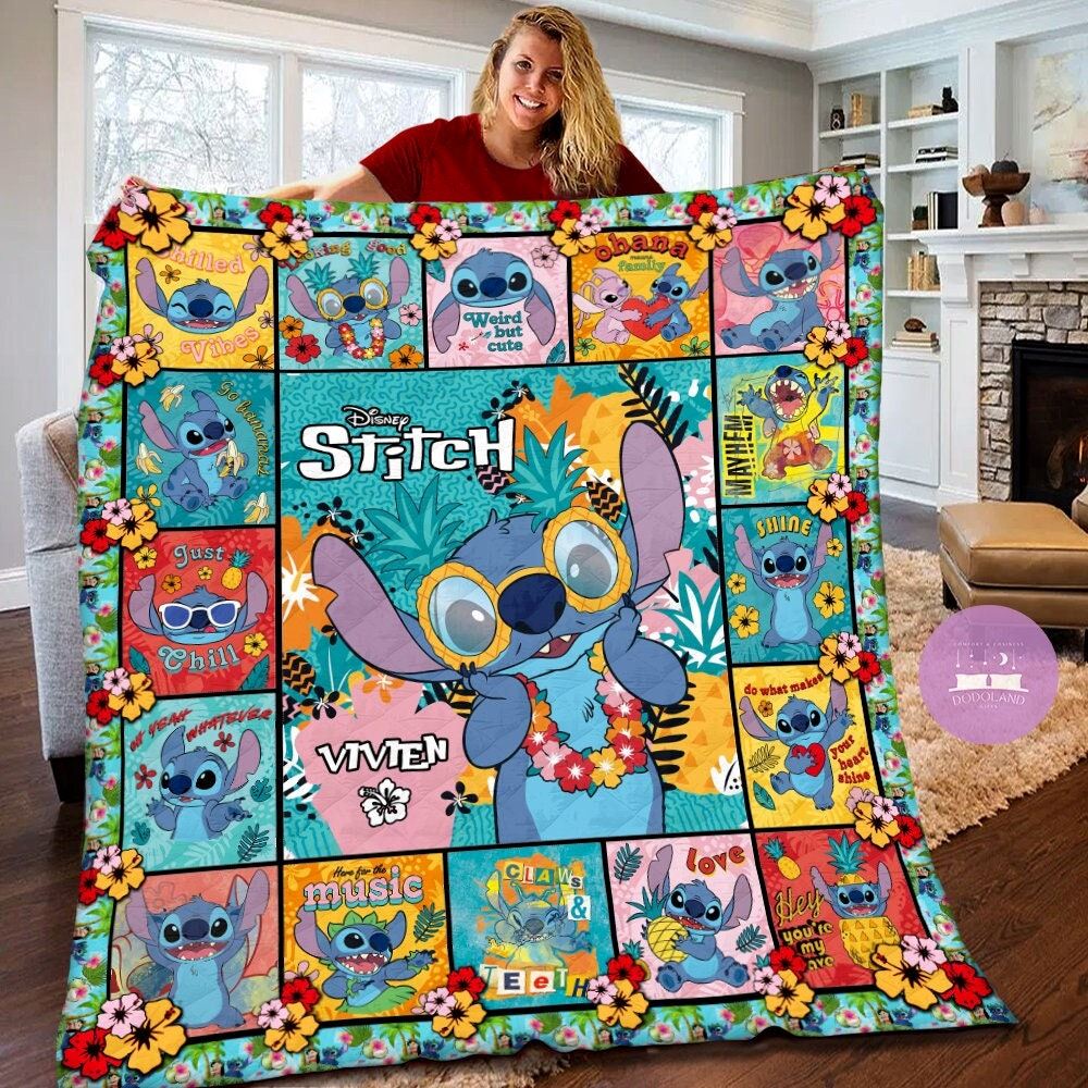 Personalized Disney Stitch Quilt Blanket Stitch Fleece Blanket Bohemian Stitch Birthday Theme Party Disney Stitch Christmas Gifts