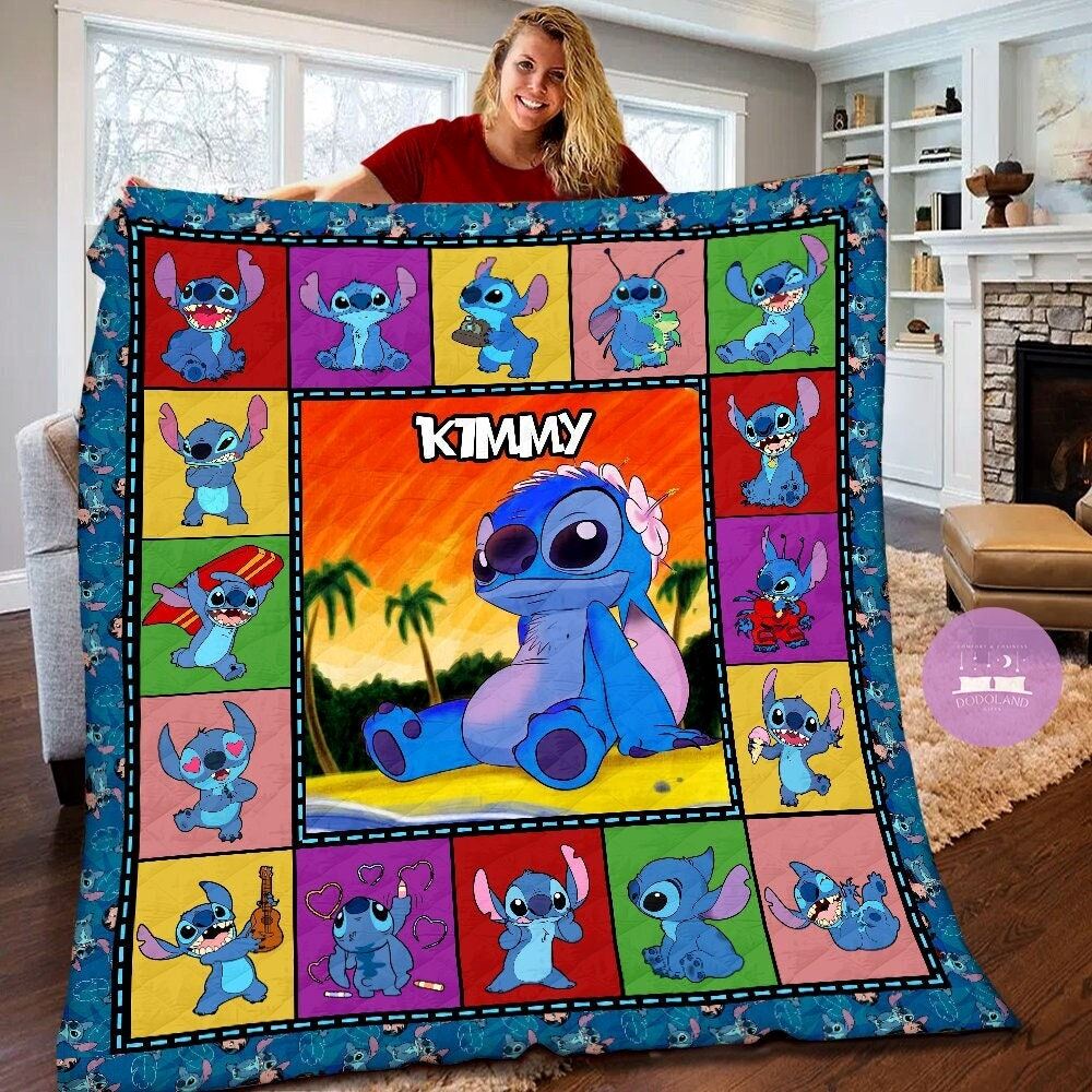 Personalized Disney Stitch Quilt Blanket Stitch Fleece Blanket Colorful Stitch Birthday Theme Party Disney Stitch Christmas Gifts