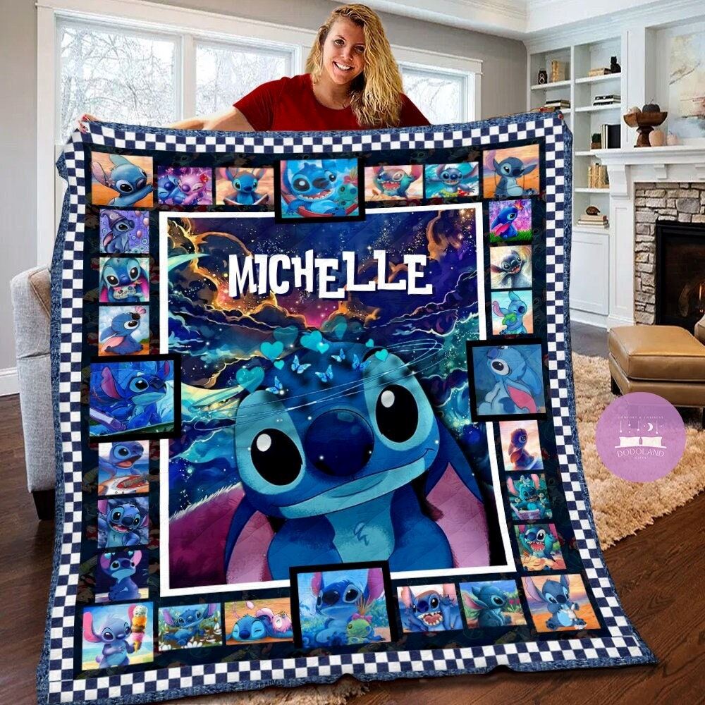 Personalized Disney Stitch Quilt Blanket Stitch Fleece Blanket Disney Stitch Birthday Theme Party Disney Stitch Christmas Gifts