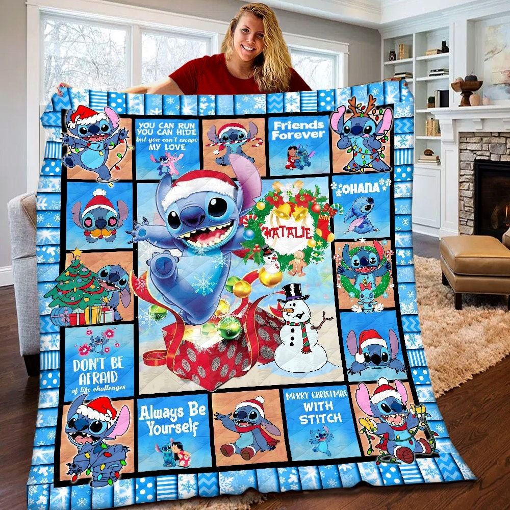 Personalized Disney Stitch Quilt Lilo And Stitch Christmas Blanket Disney Stitch Christmas Gift Disney Stitch Christmas Gifts For Kids Pllsz