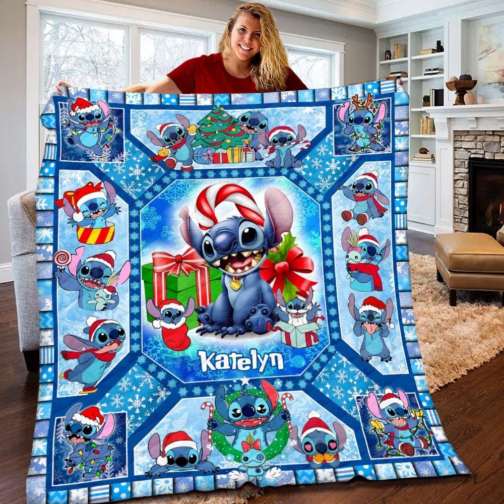 Personalized Disney Stitch Quilt Lilo And Stitch Christmas Blanket Disney Stitch Christmas Gift Disney Stitch Christmas Gifts For Kids