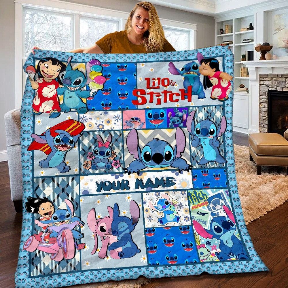 Personalized Disney Stitch Quilt Lilo And Stitch Fleece Blanket Stitch Birthday Theme Party Disney Stitch Christmas Gifts For Kids 8qicf