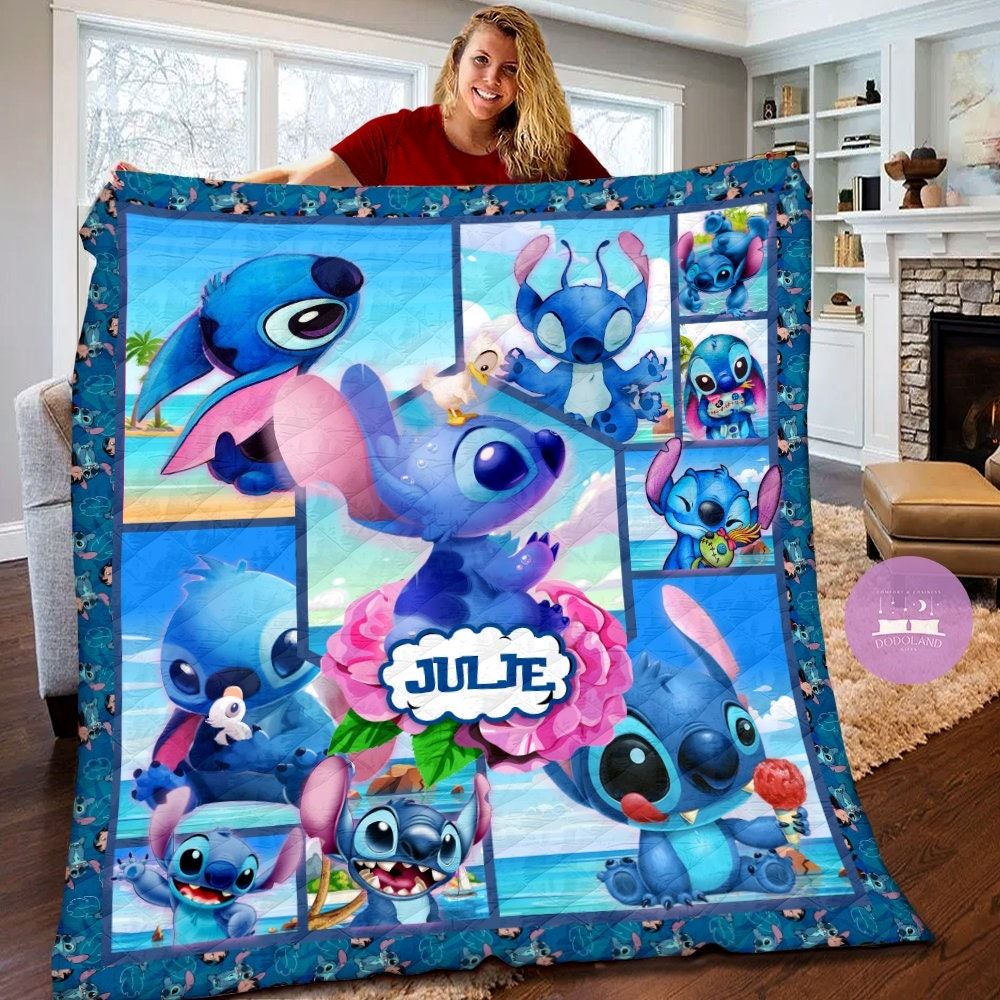 Personalized Disney Stitch Quilt Lilo And Stitch Fleece Blanket Stitch Birthday Theme Party Disney Stitch Christmas Gifts For Kids