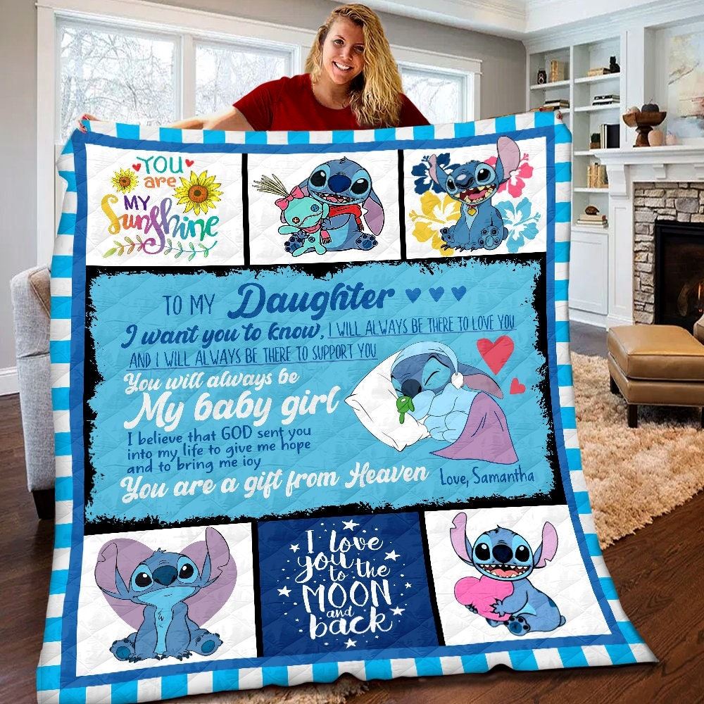 Personalized Disney Stitch To My Daughter Quilt Stitch Blanket Disney Stitch Birthday Gifts Disney Stitch Christmas Gifts For Kids