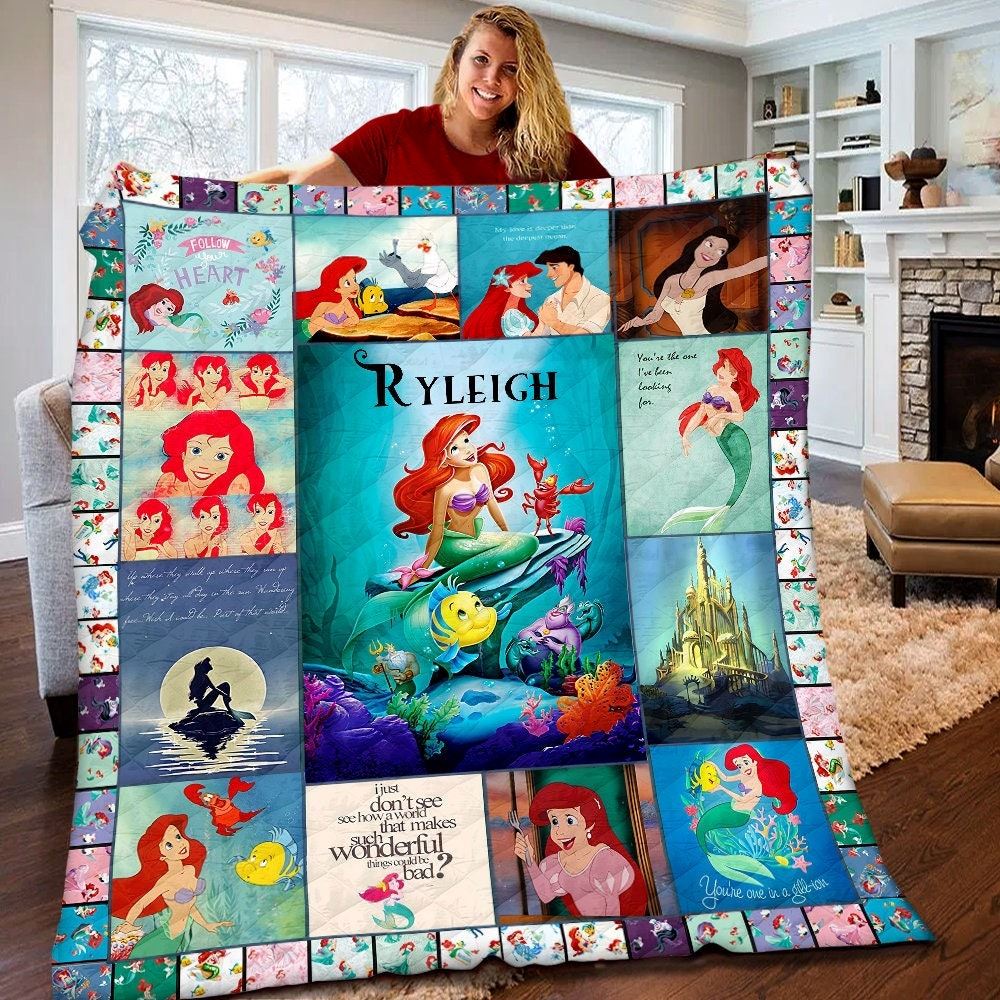 Personalized Disney The Little Mermaid Quilt Ariel Princess Fleece Blanket Disney Princess Birthday Gift Christmas Gift For Kids Girls