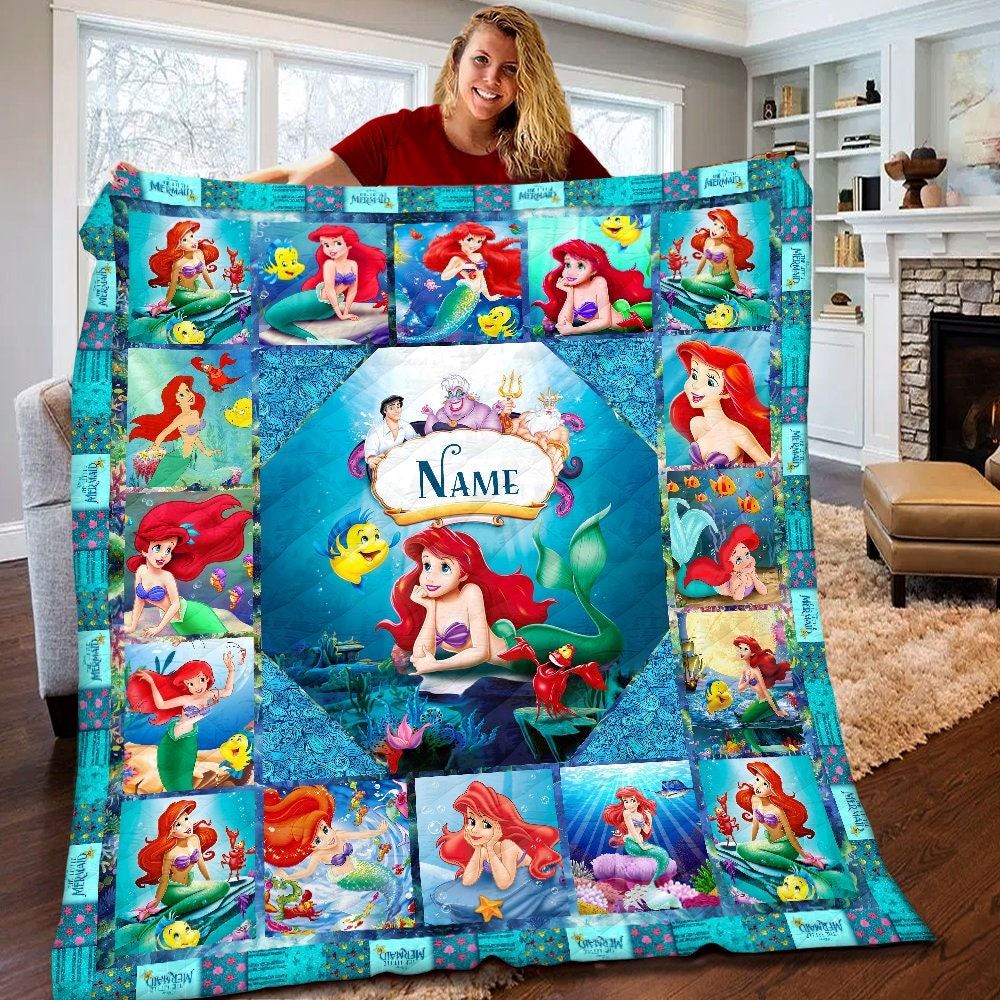 Personalized Disney The Little Mermaid Quilt Ariel Princess Fleece Blanket Disney Princess Birthday Gifts Christmas Gifts