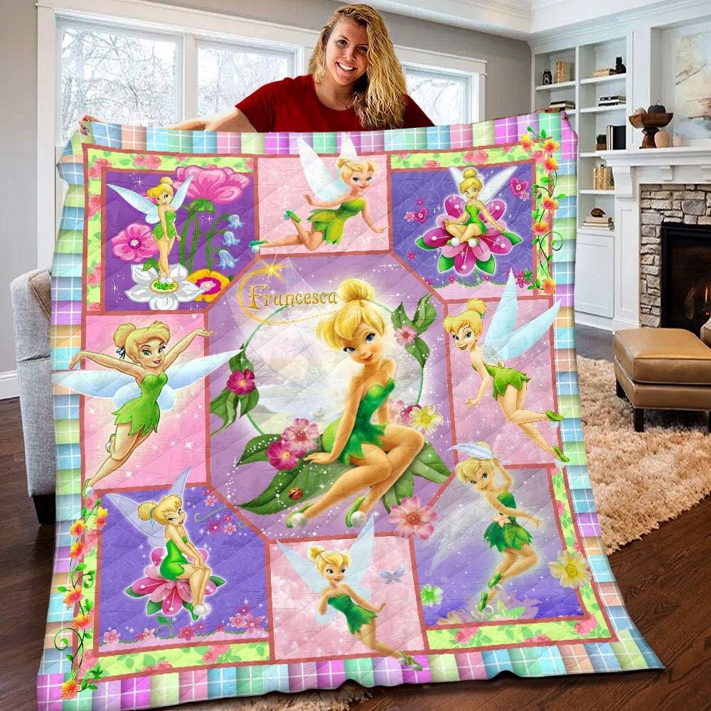 Personalized Disney Tinkerbell Quilt Tinkerbell Fleece Blanket Tinkerbell Birthday Theme Disney Tinkerbell Christmas Gift For Kids