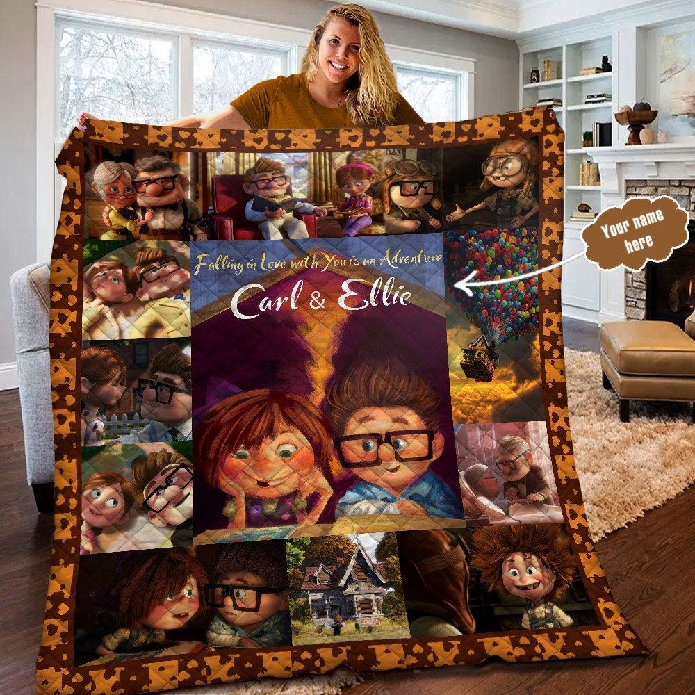 Personalized Disney Up Quilt Disney Up Fleece Blanket Carl Ellie Valentine Gifts For Couples Disney Valentine Gifts