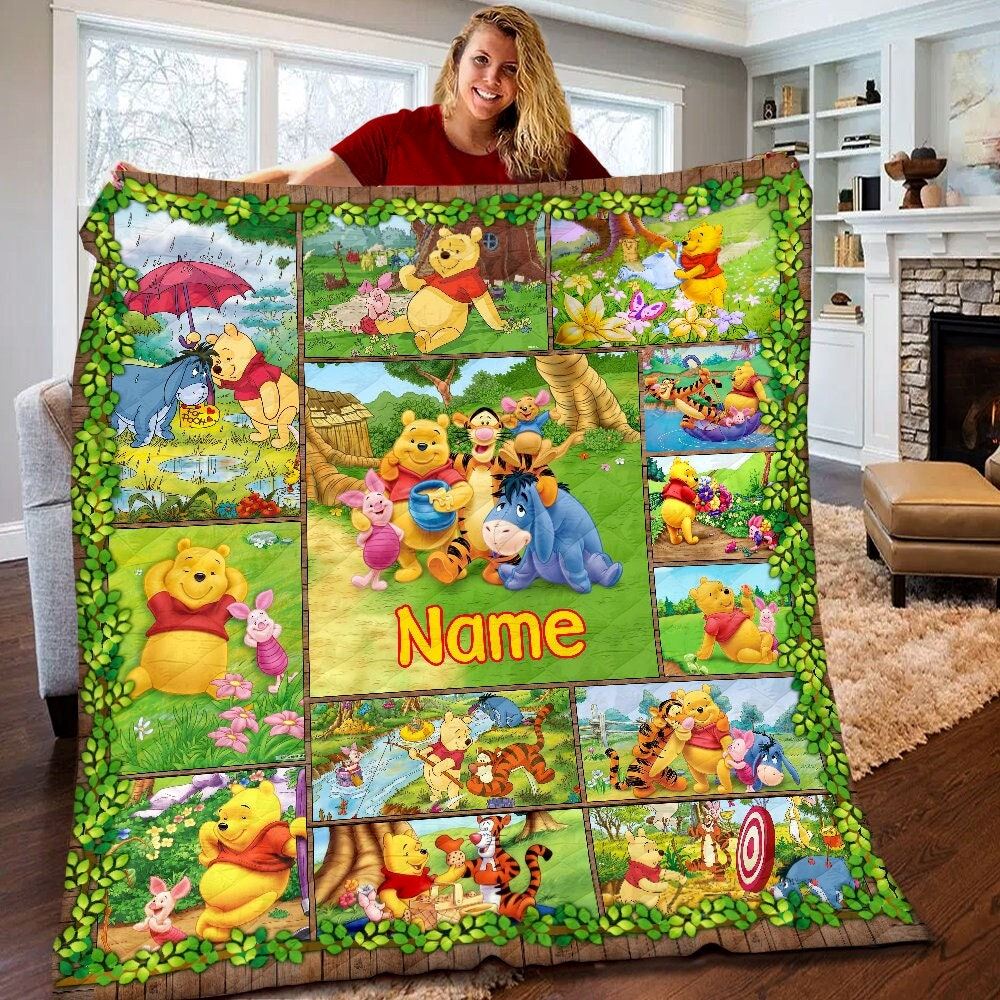 Personalized Disney Winnie Pooh Quilt Winnie The Pooh Blanket Disney Pooh Birthday Gifts Pooh Bear Christmas Gift For Kids