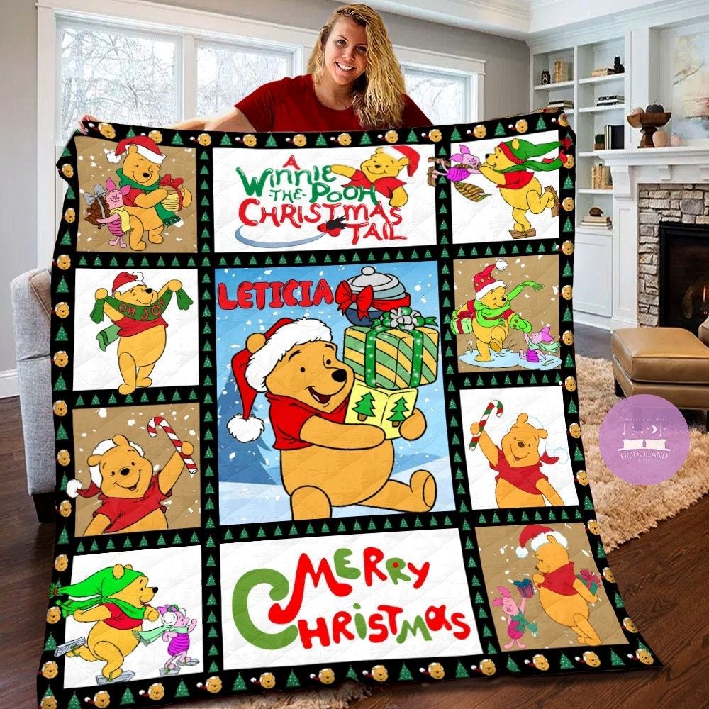 Personalized Disney Winnie The Pooh Christmas Quilt Blanket Winnie The Pooh Fleece Blanket Disney Pooh Christmas Gifts For Kids