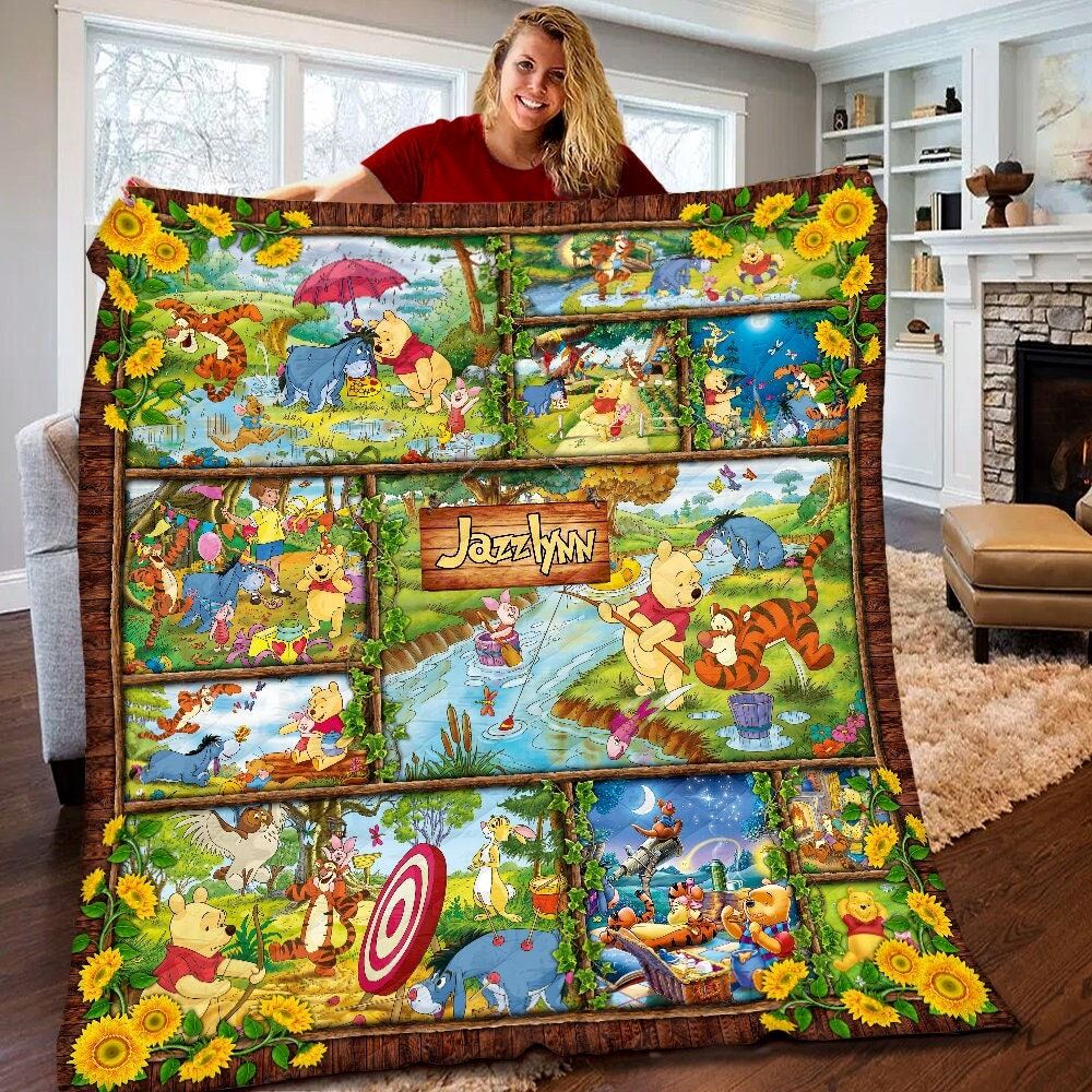 Personalized Disney Winnie The Pooh Quilt Winnie Pooh Fleece Blanket Disney Pooh Birthday Gifts Pooh Bear Christmas Gift For Kids