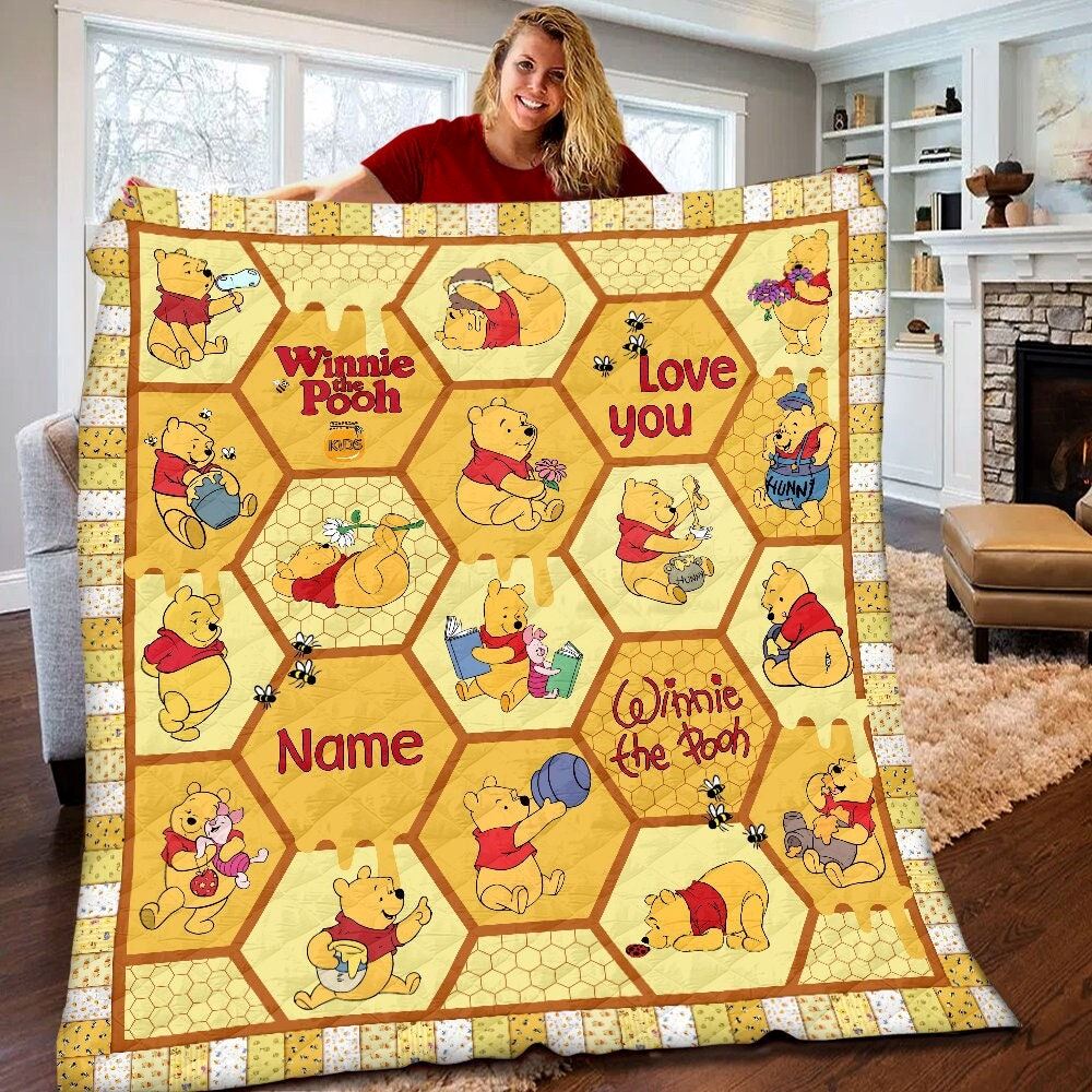 Personalized Disney Winnie The Pooh Quilt Winnie The Pooh Blanket Disney Pooh Birthday Gifts Pooh Bear Christmas Gift For Kids Lw0eo