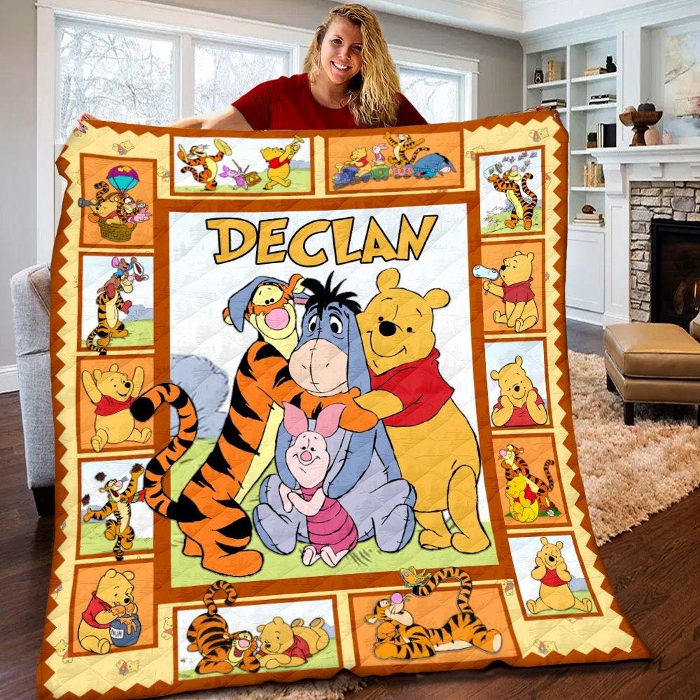 Personalized Disney Winnie The Pooh Quilt Winnie The Pooh Blanket Disney Pooh Birthday Gifts Pooh Bear Christmas Gift For Kids Qyv1m