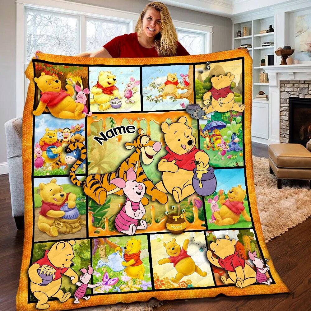 Personalized Disney Winnie The Pooh Quilt Winnie The Pooh Blanket Disney Pooh Birthday Gifts Pooh Bear Christmas Gift For Kids