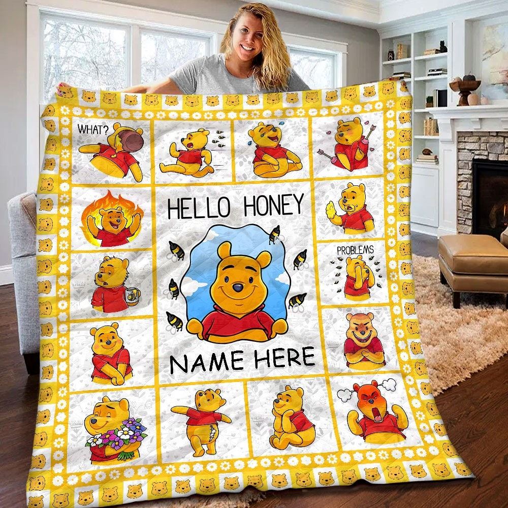 Personalized Disney Winnie The Pooh Quilt Winnie The Pooh Fleece Blanket Winnie Pooh Birthday Theme Party Disney Christmas Gifts