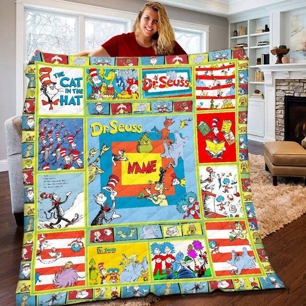 Personalized Dr Seuss Quilt The Cat In The Hat Fleece Blanket Dr Seuss Birthday Gifts The Cat In The Hat Christmas Gift For Kids