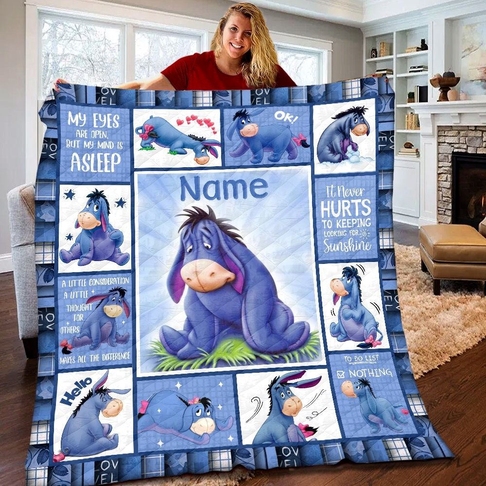 Personalized Eeyore Quilt Winnie The Pooh Eeyore Fleece Blanket Winnie The Pooh Eeyore Birthday Theme Party Eeyore Christmas Gifts