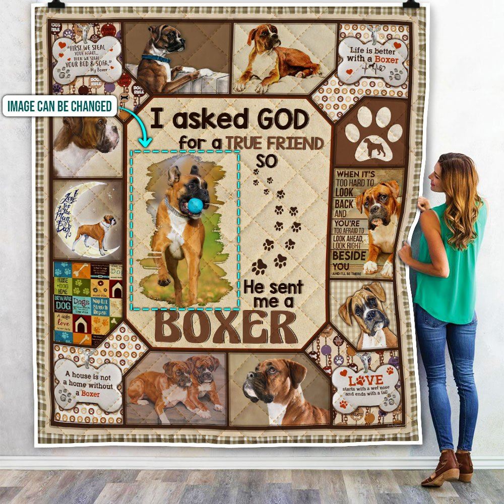 Personalized God Sent Me A Boxer Quilt Blanket