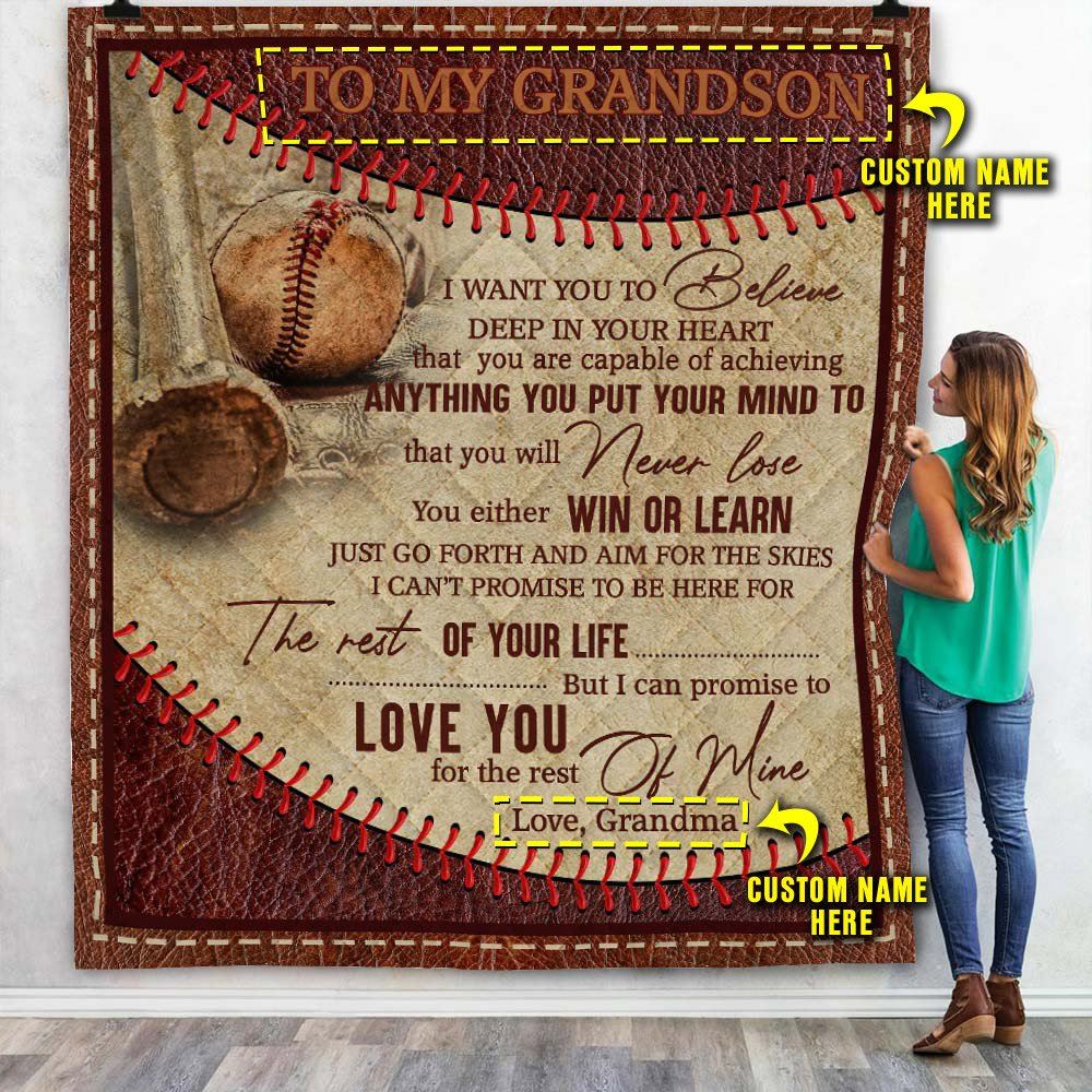 Personalized Grandma To Grandson Baseball Quilt Blanket